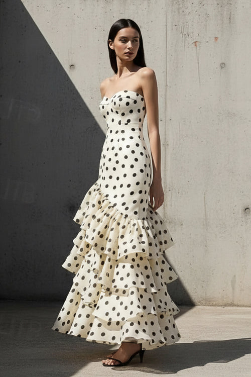 Sheisme-Champagne Chiffon Strapless Ruffled Mermaid Maxi Evening Formal Dress