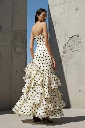 Sheisme-Champagne Chiffon Strapless Ruffled Mermaid Maxi Evening Formal Dress