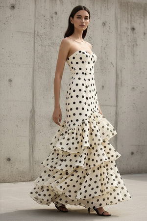 Sheisme-Champagne Chiffon Strapless Ruffled Mermaid Maxi Evening Formal Dress