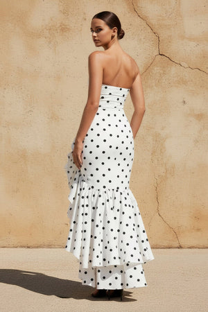 Polka Dots Ruffled Maxi Dress in White - SHE IS ME