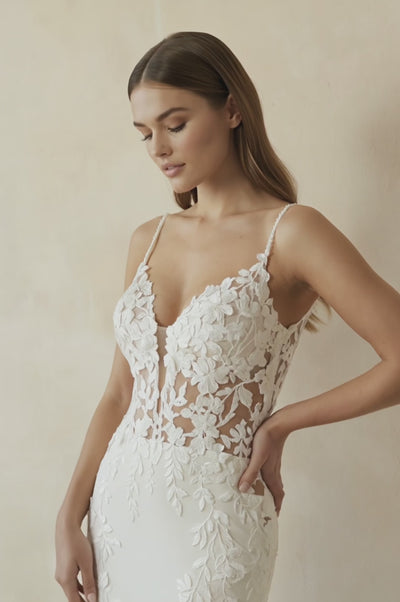 Spaghetti Straps Mermaid Wedding Dress with Lace in White - SHE IS ME Wedding Dresses