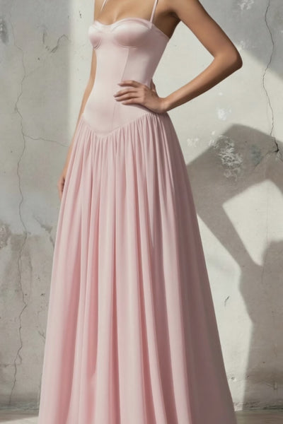 Spaghetti Straps Corset Pleated Maxi Dress in Pink - SHE IS ME