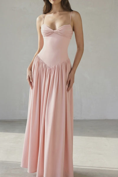 Ruched Spaghetti Straps Maxi Dress in Pink - SHE IS ME