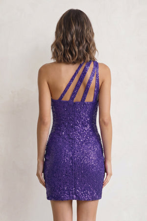 Grape-Sheath One Shoulder Sequins Mini Party Dresses - SHEISME