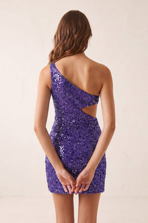Purple One Shoulder Sequins Bodycon Cut out Mini Homecoming Dresses (2) | SHEISME