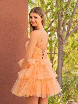 Orange A Line Tulle Keyhole Halter Short Homecoming Dress with Ruffles - SHEISME
