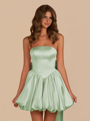 Sage Green Strapless A Line Satin Short Homecoming Dress With Bow - SHEISME