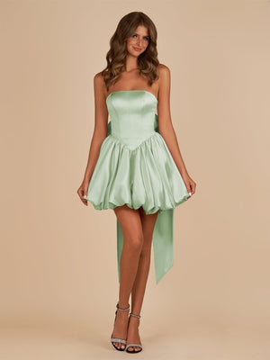 Sage Green Strapless A Line Satin Short Homecoming Dress With Bow - SHEISME