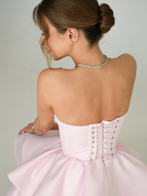 Pink A Line Sweetheart Satin Ruffles Short Homecoming Dress - SHEISME