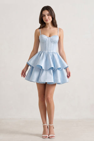 Sky Blue  A Line Sweetheart Satin Ruffles Short Homecoming Dress-SHEISME