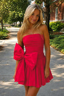 Red A-Line Strapless Pleated Homecoming Dress with Bow | SHEISME