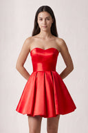 Red A Line Strapless Satin Homecoming Dress | SHEISME