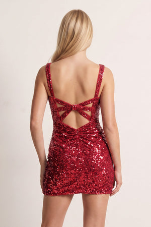 Red Bodycon V Neck Sequins Mini Party Dresses (2) | SHEISME