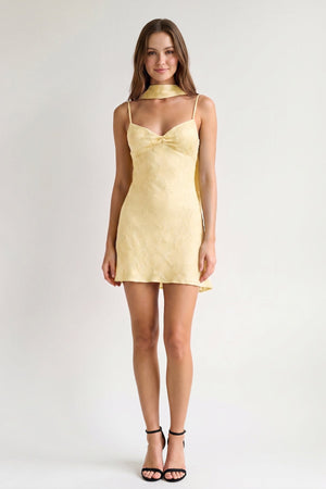 Yellow Jacquard Chiffon Cami Straps Sheath Homecoming Dress with Scarf (3) | SHEISME