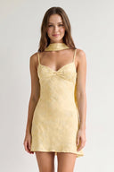 Yellow Jacquard Chiffon Cami Straps Sheath Homecoming Dress with Scarf | SHEISME
