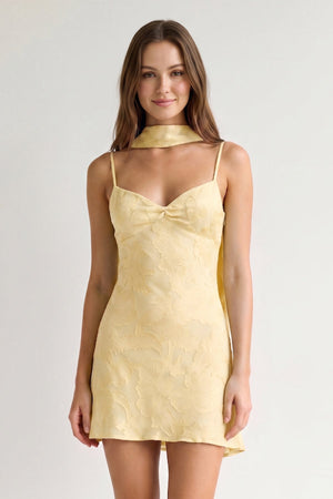 Yellow Jacquard Chiffon Cami Straps Sheath Homecoming Dress with Scarf | SHEISME
