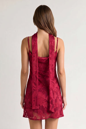 Burgundy Jacquard Chiffon Cami Straps Sheath Homecoming Dress with Scarf (2) | SHEISME