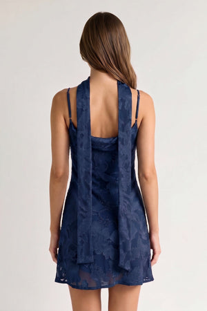 Navy Blue Jacquard Chiffon Cami Straps Sheath Homecoming Dress with Scarf (2) | SHEISME