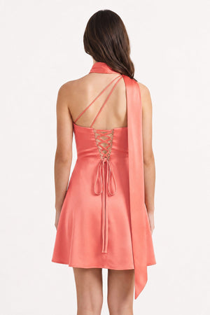 Coral Pink One-Shoulder Satin Sheath Homecoming Dress with Scarf (2) | SHEISME