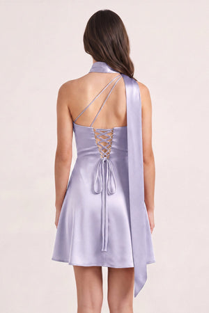 Lavender One-Shoulder Satin Sheath Homecoming Dress with Scarf (2) | SHEISME