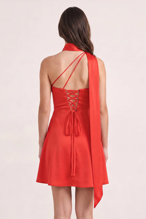 Red One-Shoulder Satin Sheath Homecoming Dress with Scarf (2) | SHEISME