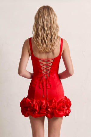 Red Sheath Spandex Ruched V Neck Homecoming Dresses with Ruffles (2) | SHEISME