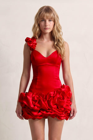 Red Sheath Spandex Ruched V Neck Homecoming Dresses with Ruffles | SHEISME