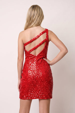 Red Sparkly Bodycon One Shoulder Sequins Mini Party Dresses with Keyhole (2) | SHEISME