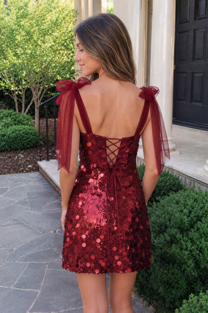 Red Sparkly V-Neck A-Line Sequin Homecoming Dress (2) | SHEISME