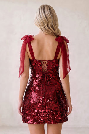Red Sparkly V-Neck A-Line Sequin Homecoming Dress (4) | SHEISME