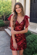 Red Sparkly V-Neck A-Line Sequin Homecoming Dress | SHEISME