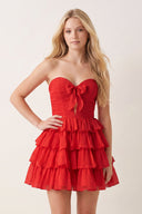 Red Strapless A Line Chiffon Ruffled Cocktail Dresses With Bow | SHEISME