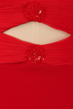 Red Off-the-Shoulder Keyhole Short Party Dress with Balloon Sleeves - SHEISME