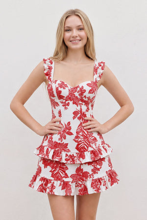 Red Sweetheart A-Line Jacquard Homecoming Dress with Ruffles (3) | SHEISME