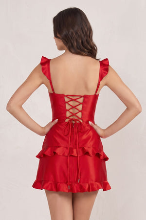 Red Sweetheart Satin Ruffles Short Homecoming Dresses (2) | SHEISME