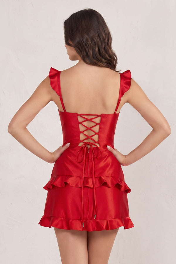 Red Sweetheart Satin Ruffles Short Homecoming Dresses (2) | SHEISME