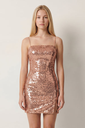 Rose Gold Sparkly Spaghetti Straps Zipper Back Sequin Mini Homecoming Dresses | SHEISME