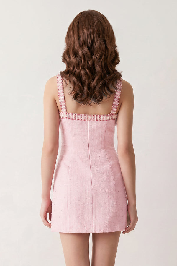 Rose Pink Spaghetti Straps Beaded Sheath Homecoming Dress With Bows (2) | SHEISME