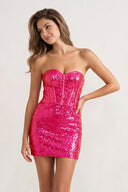 Rosey | Sheath Fuchsia Sweetheart Sequins Short Homecoming Dress - SHEISME