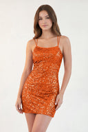 Rust Bodycon Scoop Neck Sequins Mini Party Dresses - SHEISME