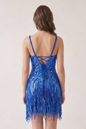 Royal Blue Sheath V Neck Sequined Tassels Homecoming Dresses (2) | SHEISME