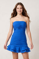 Royal Blue Strapless Bodycon Spandex Ruffles Short Homecoming Dresses | SHEISME