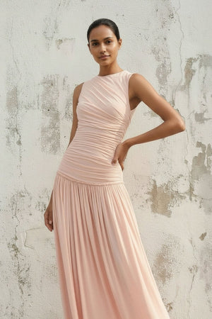 Ruched Backless Maxi Dress in Blush Pink - SHE IS ME PROM DRESSES