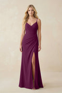 Ruched Sheath Spaghetti Strap Chiffon Bridesmaid Dress in Fig - SHE IS ME BRIDESMAID DRESSES