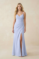 Ruched Sheath Spaghetti Strap Chiffon Bridesmaid Dress in Ice - SHE IS ME BRIDESMAID DRESSES