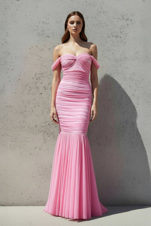 Ruched Maxi Dress in Candy Pink - SHE IS ME PROM DRESSES