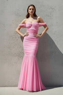 Ruched Maxi Dress in Candy Pink - SHE IS ME PROM DRESSES