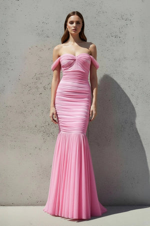 Ruched Maxi Dress in Candy Pink - SHE IS ME