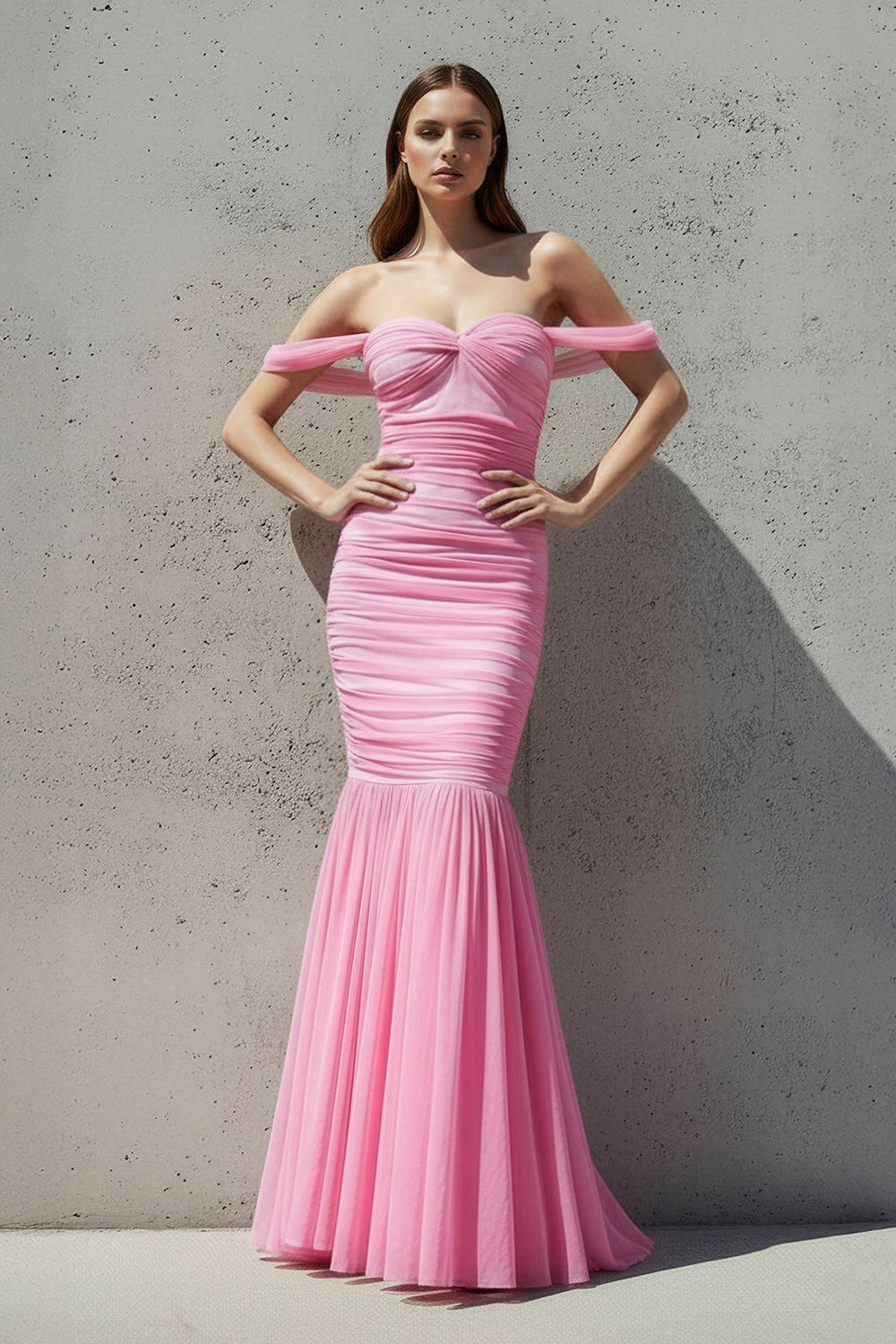 Ruched Maxi Dress in Candy Pink - SHE IS ME