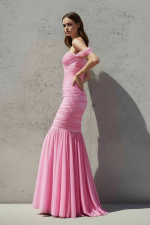 Ruched Maxi Dress in Candy Pink - SHE IS ME